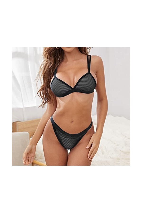 Ensemble de sous-vêtements à Trois Points Sexy Mesh pour Femmes Cher Black, S 
