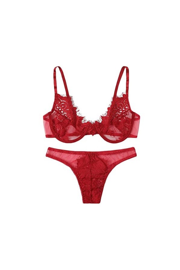 liaddkv Ensemble de lingerie sexy en dentelle pour femme S-2XL, rouge, XL
