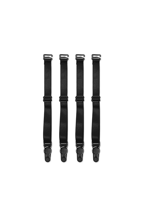 Satini Réglable Plastique Clip Porte-jarretelles Ceinture Lingerie Sangles Noir, 4 Sangles 