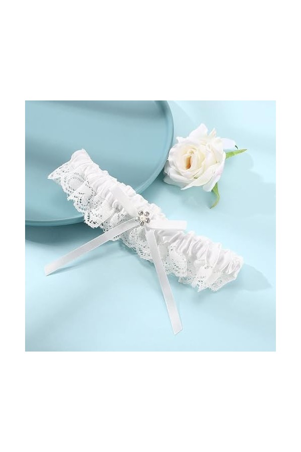 XZincer Jarretière de mariée en de satin avec motif de précieuses scintillantes et dentelle en ivoire élégant Corne De Diable