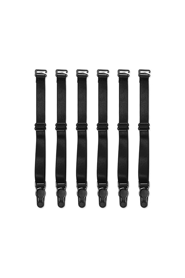 Satini Réglable Plastique Clip Porte-jarretelles Ceinture Lingerie Sangles Noir, 4 Sangles 