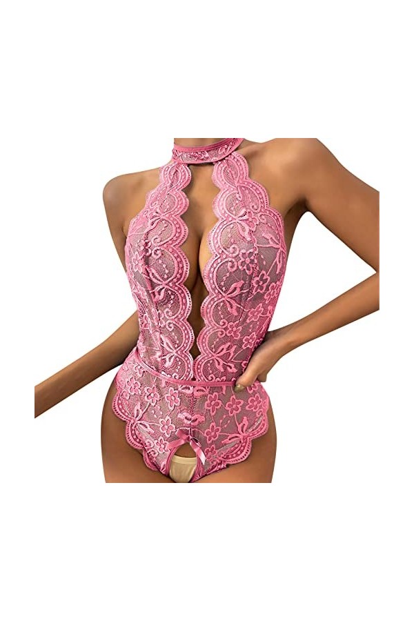 Nuisette Lingerie Femme Sensuelle Lingerie See Through Col en V Profond Nuisette Mini Robe Ouverte Sling Pyjama Grande Taille