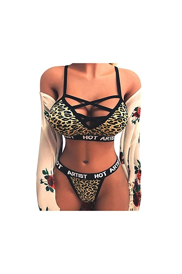 TDEOK Sexy Sexy Sexy Corset Creux Set Sous-Vêtements pour Femmes Body Lingerie Sexy Ouvert, kaki, L