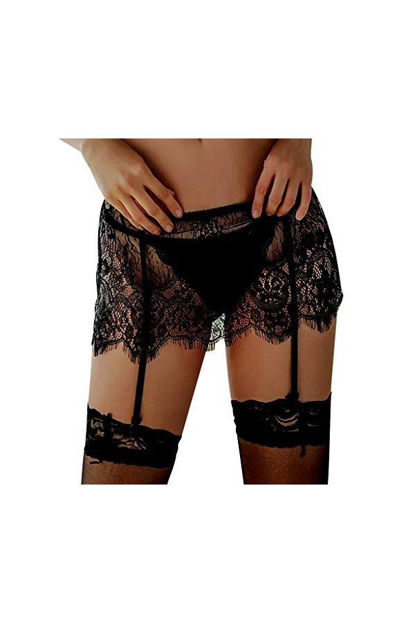 Couture Lingerie Femmes Dentelle Taille Haute Cuissardes Jarretelles Porte-Jarretelles + G-String