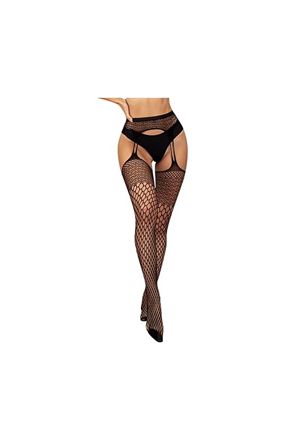 Gelb&Schwarz Tenue Sexy Homme Coquine Hot Sexy Bas Femmes Dentelle Filet de Poisson Transparent Bas de Filet Sexy Collants No