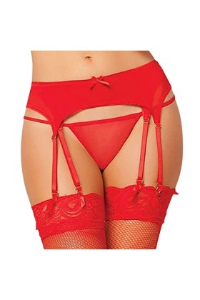 ROSVAJFY Femme Porte-Jarretelle Sexy 3 Pièces avec Bas String, Porte-jarretelles Transparent à Double Épaisseur pour Lingerie