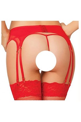 ROSVAJFY Femme Porte-Jarretelle Sexy 3 Pièces avec Bas String, Porte-jarretelles Transparent à Double Épaisseur pour Lingerie