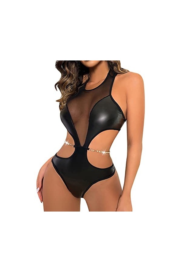 Lingerie Sexy pour Femme Dames Maille Boucle épissage Fine Artisanat Ceinture Ceinture Noir Fendu Cuir Sexy Lingerie Lingerie