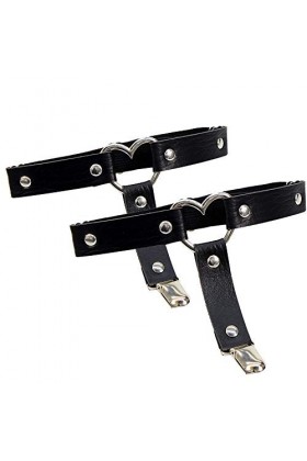 JIHUOO 2 Pièces Réglable Sexy élasticité Jambe Harnais Jarretière Ceintures Punk Gothique avec Clips Le Noir