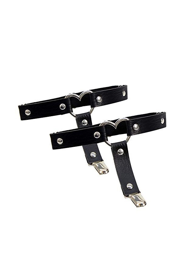 JIHUOO 2 Pièces Réglable Sexy élasticité Jambe Harnais Jarretière Ceintures Punk Gothique avec Clips Le Noir
