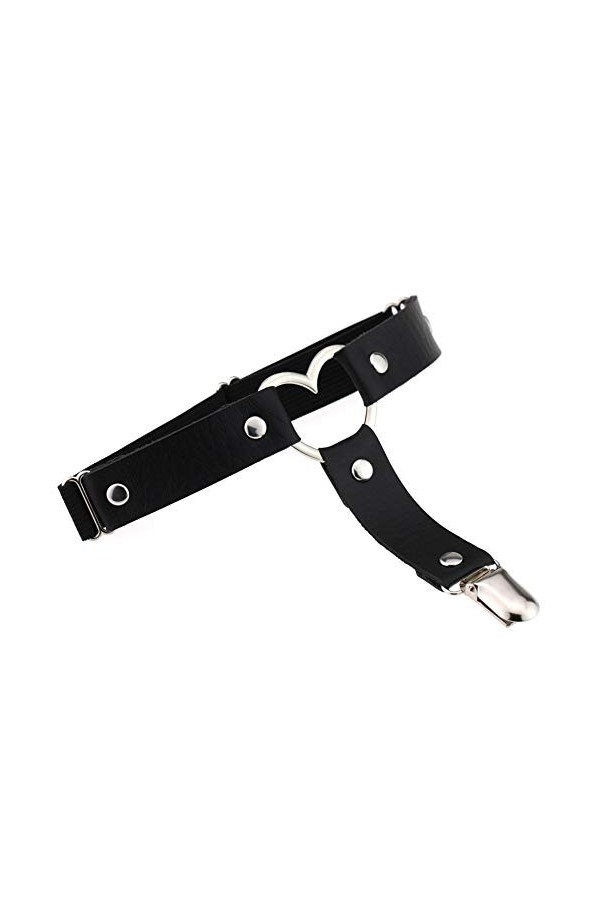 JIHUOO 2 Pièces Réglable Sexy élasticité Jambe Harnais Jarretière Ceintures Punk Gothique avec Clips Le Noir