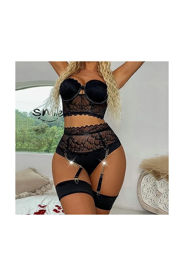 Lingerie Sexy Femme Coquine Hot Lingerie Et Vêtements Sexy Lingerie Sexy Couleur Unie Motif De Dentelle Sexy Ruban Transparen