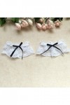 YANGLY Womens Cosplay Maid 3 pièces Anneau de Jambe Ensemble de Bande de Poignet Dentelle Florale Blanche nœud Noir