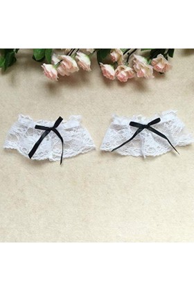 YANGLY Womens Cosplay Maid 3 pièces Anneau de Jambe Ensemble de Bande de Poignet Dentelle Florale Blanche nœud Noir
