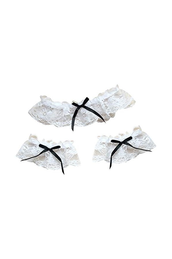 KPTENG Ensemble de 3 Bracelets de Jambe pour Femmes, Cosplay, Dentelle Florale Blanche, nœud Noir