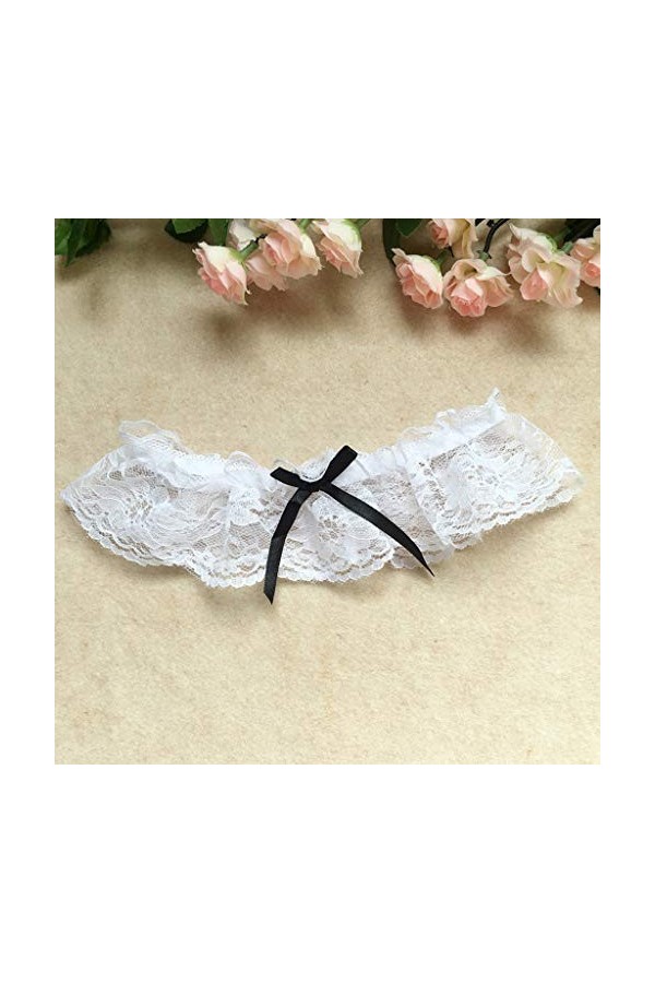 KPTENG Ensemble de 3 Bracelets de Jambe pour Femmes, Cosplay, Dentelle Florale Blanche, nœud Noir