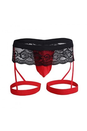 LKRSEEF Erotique Culotte Homme Adulte Travesti Corset Tenue Crossdresser Cosplay Bretelle Jockstrap Transparent sous Vetement