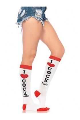 Leg Avenue 5606 One Size 6 to 12 White/Red Cocktails Woven Knee Socks with Elastic Cuff
