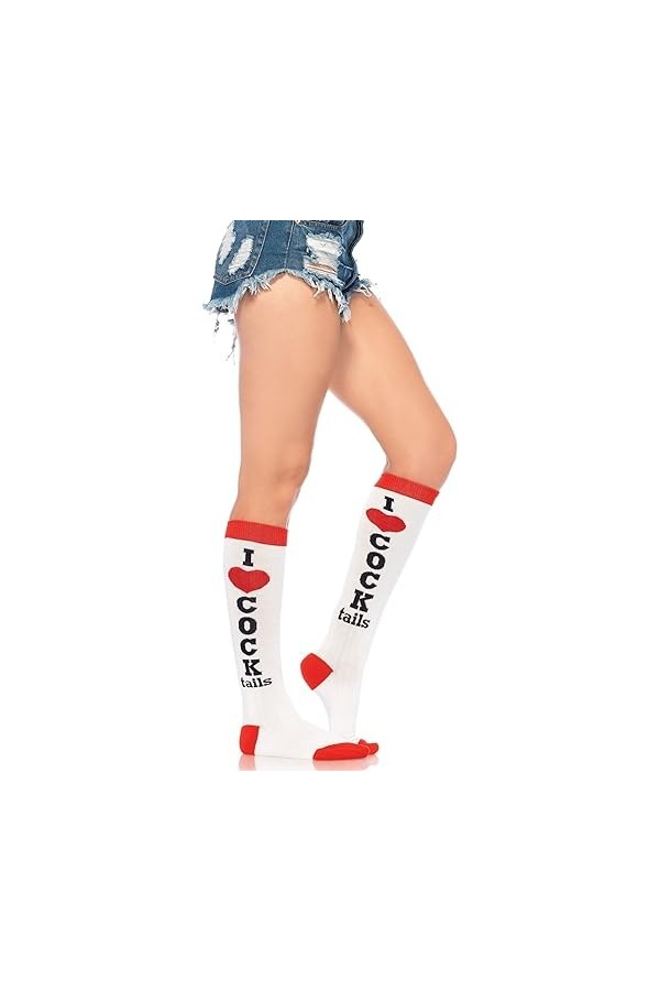 Leg Avenue 5606 One Size 6 to 12 White/Red Cocktails Woven Knee Socks with Elastic Cuff