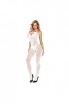 MEGAHERZ Lingerie érotique uniforme jarretière body laçage entrejambe combinaison bas Blanc 