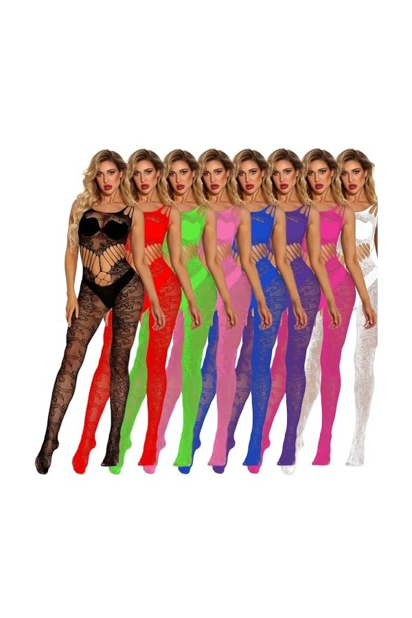 Lingerie érotique uniforme jacquard combinaison laçage une pièce bas collants Rose 