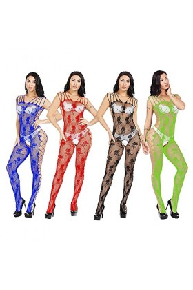 MEGAHERZ Lingerie érotique sexy bas en maille bas ouvert à manches longues bas une pièce bas évidé tentation une pièce bas ro