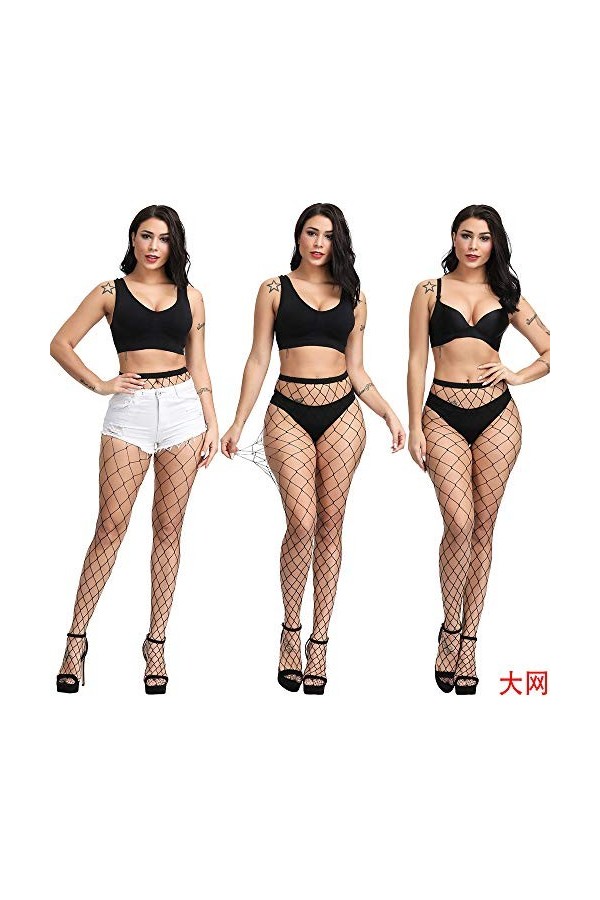 MEGAHERZ Bas de filet de pêche à larges mailles super extensible Plus Size Pantyhose Chair 