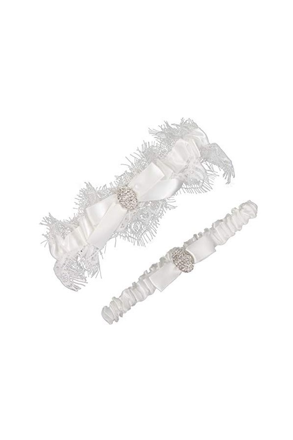 Jarretière de mariage vintage en dentelle blanche avec fleur faite à la main - -