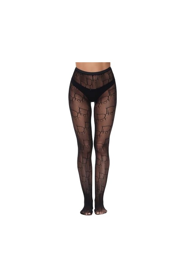 MEGAHERZ Bas érotiques chaussettes bas motif jacquard creux bas de filet de pêche Noir 