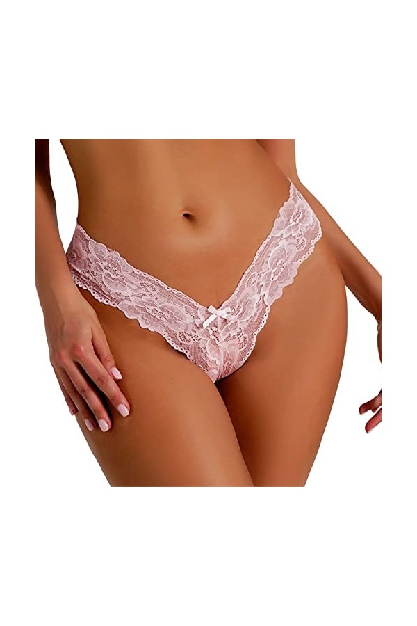 Culotte Femme Tanga String en Coton Slips Shorty Strings en Dentelle pour Femmes Sexy String en Dentelle Taille Basse sans Co