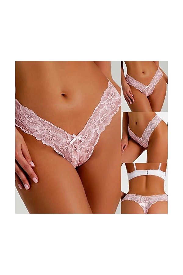 Culotte Femme Tanga String en Coton Slips Shorty Strings en Dentelle pour Femmes Sexy String en Dentelle Taille Basse sans Co