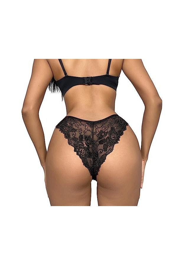 Pianshanzi Mini string à paillettes en dentelle pour femme, Noir , M