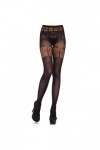 Leg Avenue 9329 Collant Spandex Opaque avec Résille Ornée de Motifs en Filigrane Noir Taille Unique 36-40