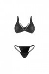GilRu Ensemble de Lingerie découpé en Cuir PU 2 pièces pour Femmes avec String en V Coudre De La Lingerie Black, L 