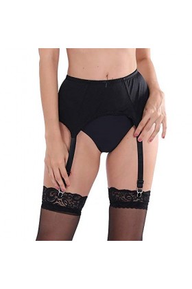 Stygift Ceinture de jarretière style rétro lisse doux au toucher 4 sangles Noir - Noir - Taille M