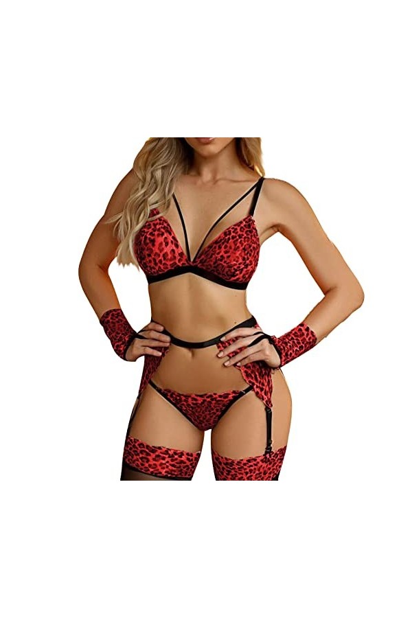 Générique Lingerie Ensembles Sexy Femme Coquine Creux Seduction Ouverte Simili Soutien-Gorge et Strings Seduction Adulte Club