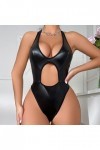 Lingerie pour Femmes 1 PC Cuir Teddy Body Lingerie Sexy découpe épaules dénudées Joint PU à Lacets jarretière Teddy Body Body