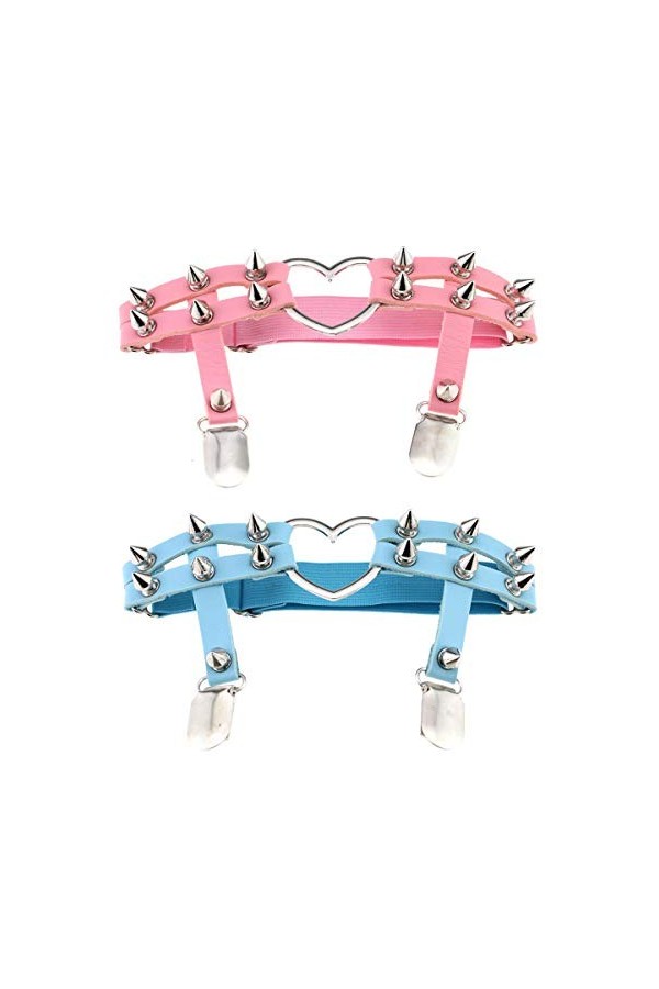 Women Girl Sexy Leather Heart Garters Punk Rock Rivet Stud Leg Ring 2pcs