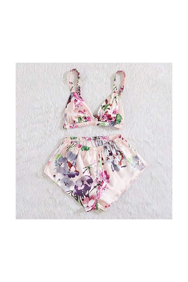 Body en dentelle - Imprimé floral - Sous-vêtements en soie - Pour femme - Sous-vêtements en satin - Boudoir, Rose, L