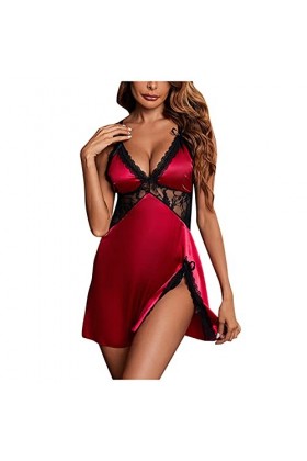 Lingerie en fourrure - Sous-vêtements tendance - Avec anneau - En dentelle - Bretelles en acier - Pour femme, rouge, S