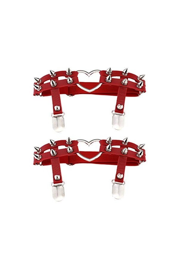 Women Girl Sexy Leather Heart Garters Punk Rock Rivet Stud Leg Ring 2pcs