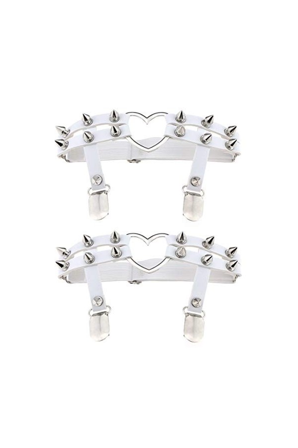 Women Girl Sexy Leather Heart Garters Punk Rock Rivet Stud Leg Ring 2pcs