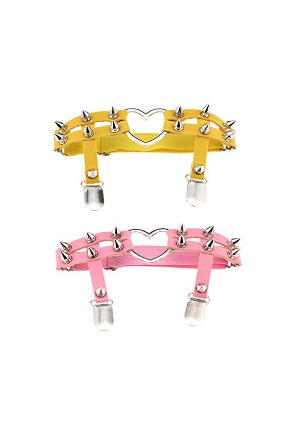 Women Girl Sexy Leather Heart Garters Punk Rock Rivet Stud Leg Ring 2pcs