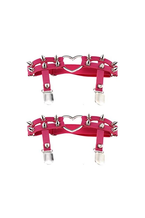 Women Girl Sexy Leather Heart Garters Punk Rock Rivet Stud Leg Ring 2pcs