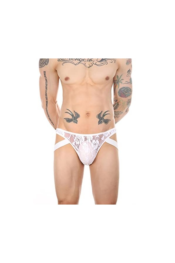 String Respirant en Dentelle pour Hommes Double Ding Briefs Taille Basse Sexy sous-vêtements Sexy Déguisement Sexy Hot Homme