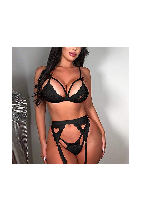 LULER Sous-vêtements pour femme - Jolie porte-jarretelles pour femme, Noir , XL