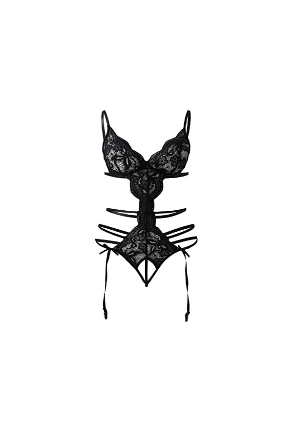 BOTCAM Ensemble de lingerie sexy en dentelle avec fermeture à bouton pression pour femme en V profond et dentelle en peluche,