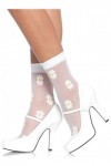 Leg Avenue Chaussettes Transparentes avec Marguerites Blanc/Jaune Taille Unique