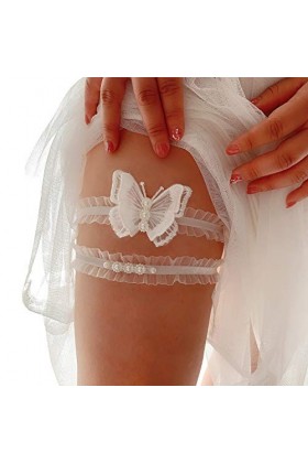 Kathsofy Jarretière de mariée en dentelle avec fleurs - - Taille Unique