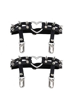 GARGALA Lot de 2 porte-jarretelles en cuir clouté style gothique pour femme - noir - Taille Unique